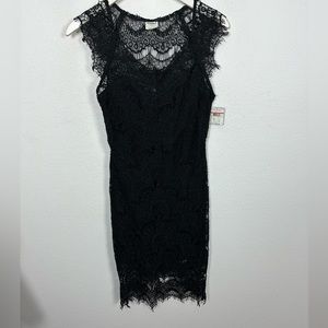 Free People Peekaboo Lace Hi-Low Dress Women's XS Black Nylon Scoop Neck NWT